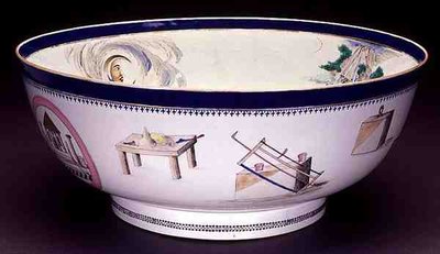 Famille Rose Export Masonic Bowl, Qianlong period, 1736-95 by Chinese School